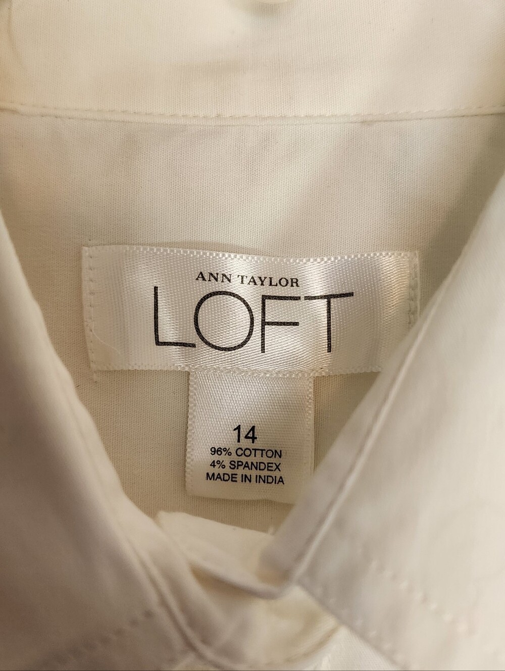 NWT Ann Taylor LOFT womens sz 14 long sleeve white shirt SHARP button back pleat - Picture 3 of 7